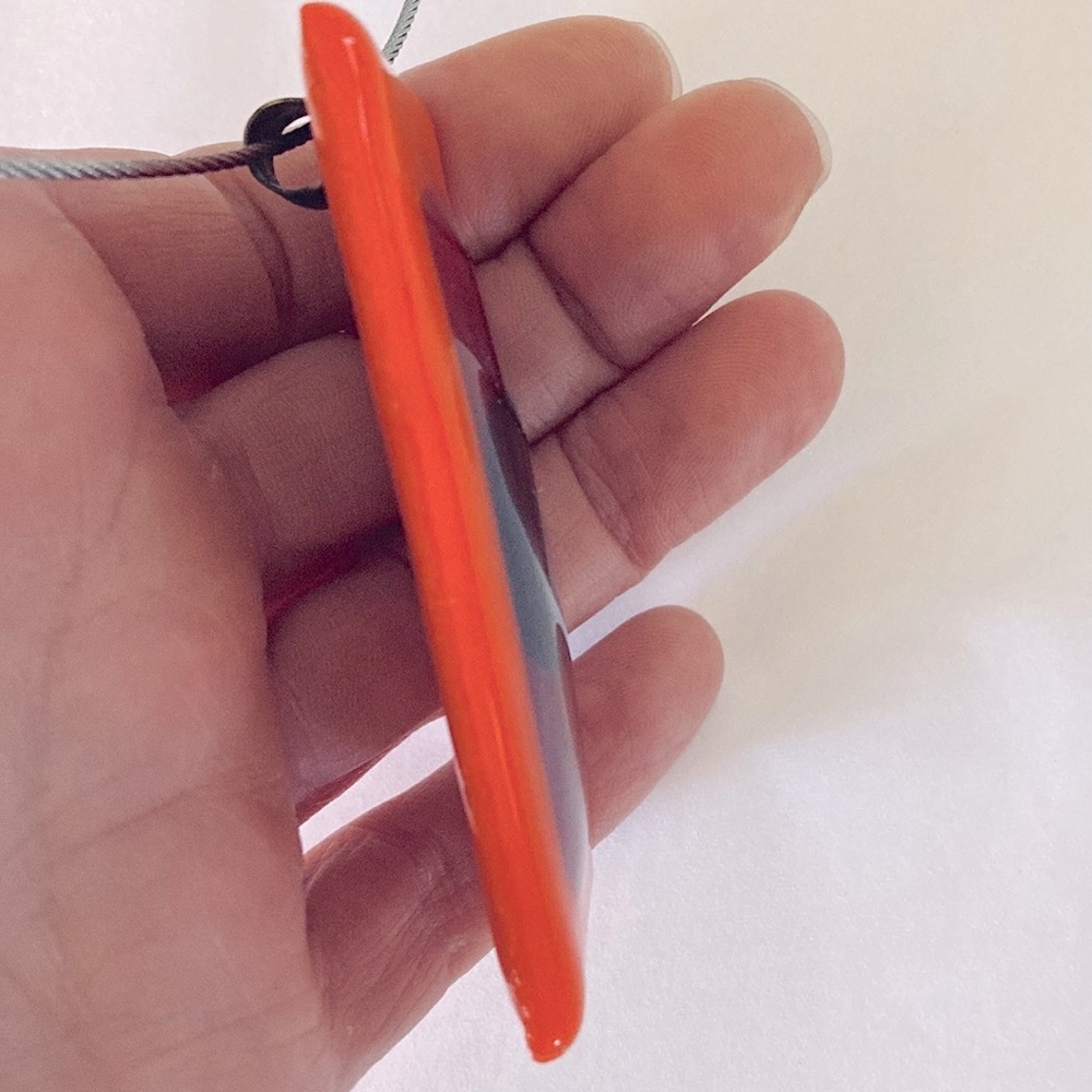 Retro glass tile pendant necklace Orange Burgundy Maroon Choker wire band 70’s - Picture 5 of 6